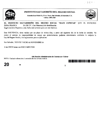 Solvencia emitida por ISSS