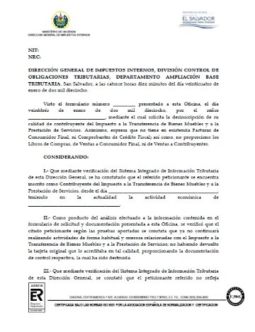 Resolución de desincripción de IVA persona natural