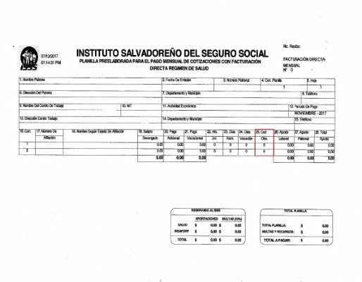 Planilla con salida de trabajadores
