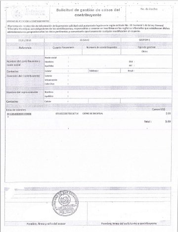Constancia de solicitud de gestión de casos del contribuyente